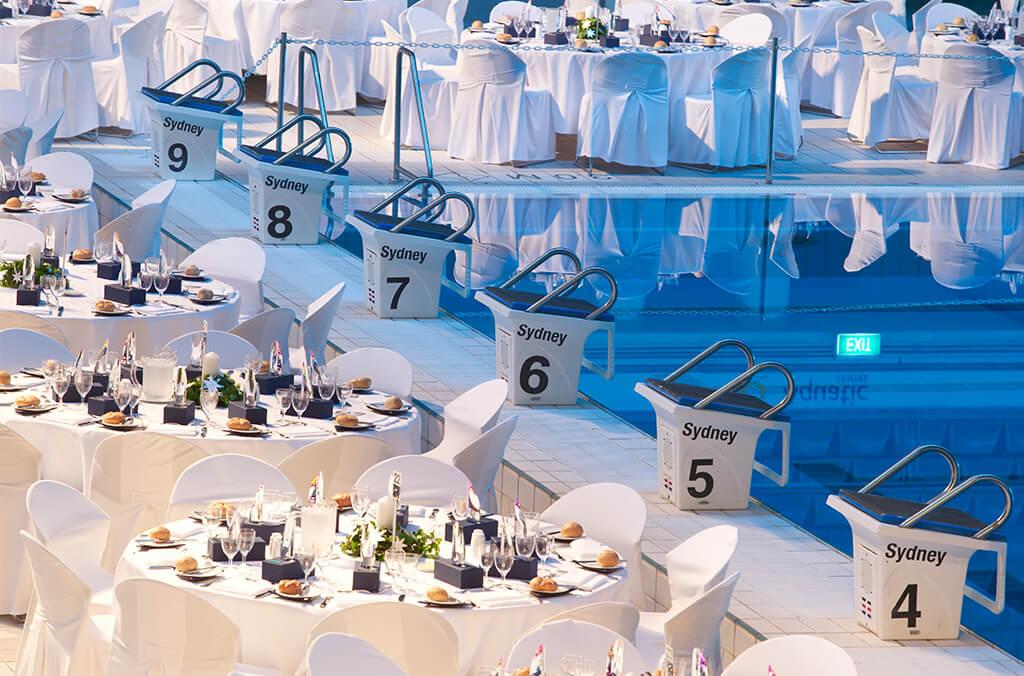 Function, tables, dinning next to the Olympic pool